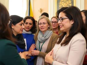 Femei românce implicate în discuții politice.