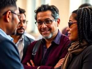 Cetățeni discutând despre politicile fiscale într-un mediu urban.