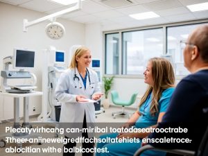 Profesional în sănătate discutând cu un pacient într-o clinică.