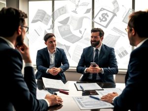 Antreprenori discutând despre legi și reglementări noi.