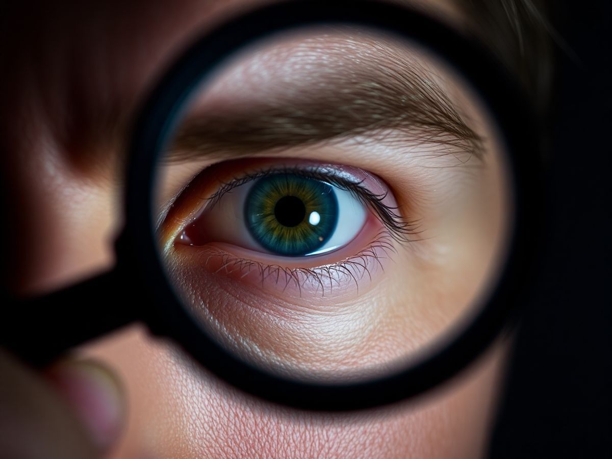 Ochi scrutând prin lentilă de mărire.