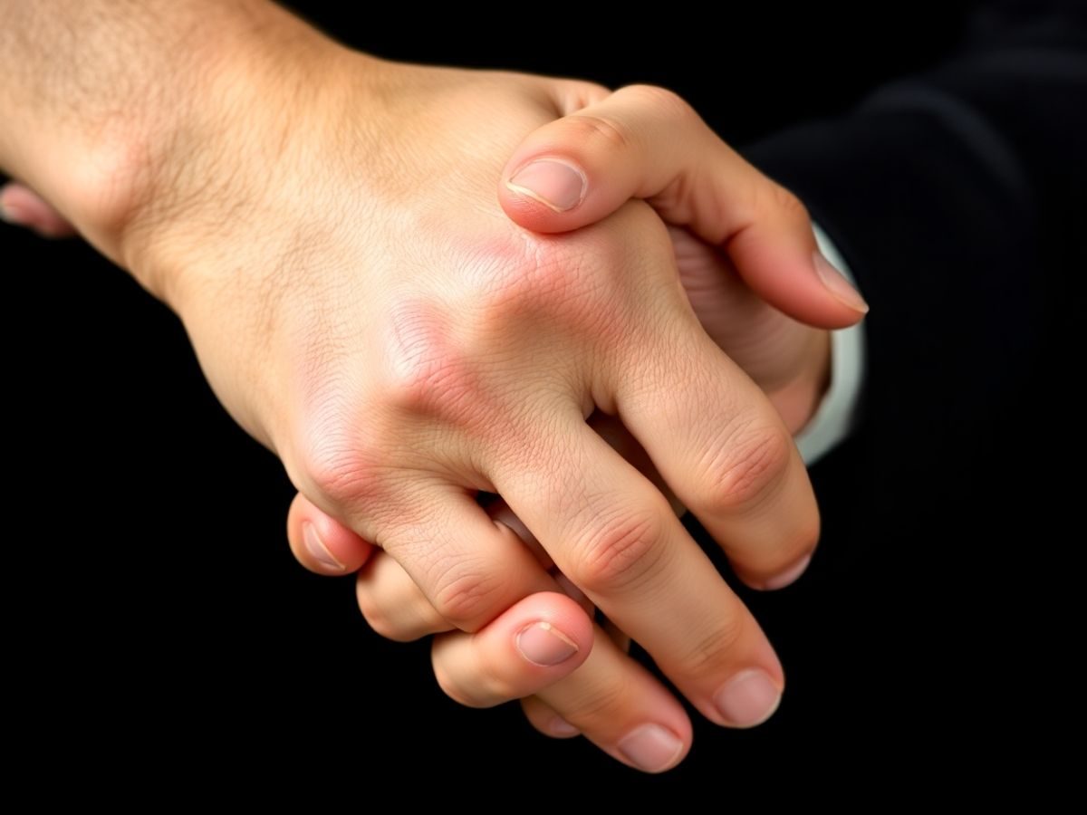 Mână strângând o altă mână în semn de solidaritate.